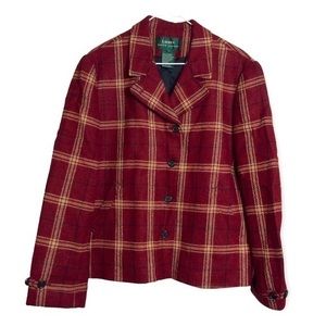 Lauren Ralph Lauren Burgundy and Gold Checkered Blazer